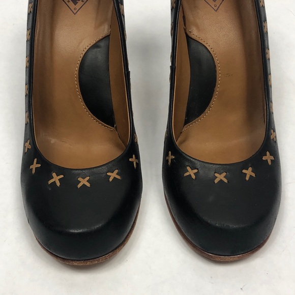 John Fluevog Black Heels with Tan Stitching - Picture 6 of 11